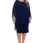 Betsy & Adam Women's Chiffon Overlay Sequin Lace Dress Blue Size 18W