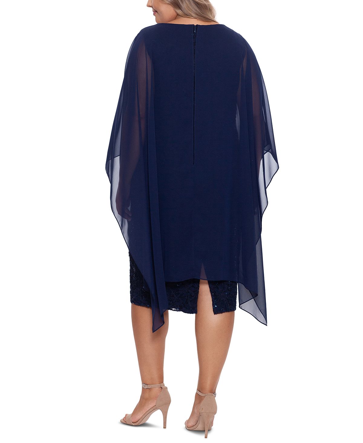 Betsy & Adam Women's Chiffon Overlay Sequin Lace Dress Blue Size 18W
