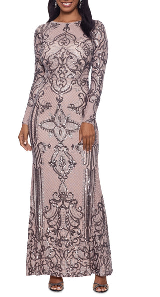 Betsy & Adam Women's Placed Sequin Gown Beige Size 10 Petite