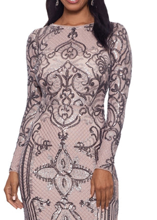 Betsy & Adam Women's Placed Sequin Gown Beige Size 10 Petite