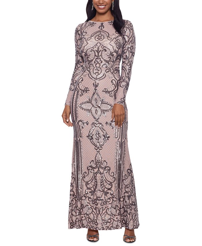 Betsy & Adam Women's Placed Sequin Gown Brown Size12Petite