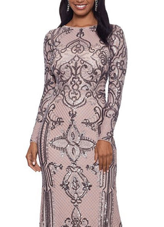 Betsy & Adam Women's Placed Sequin Gown Brown Size12Petite