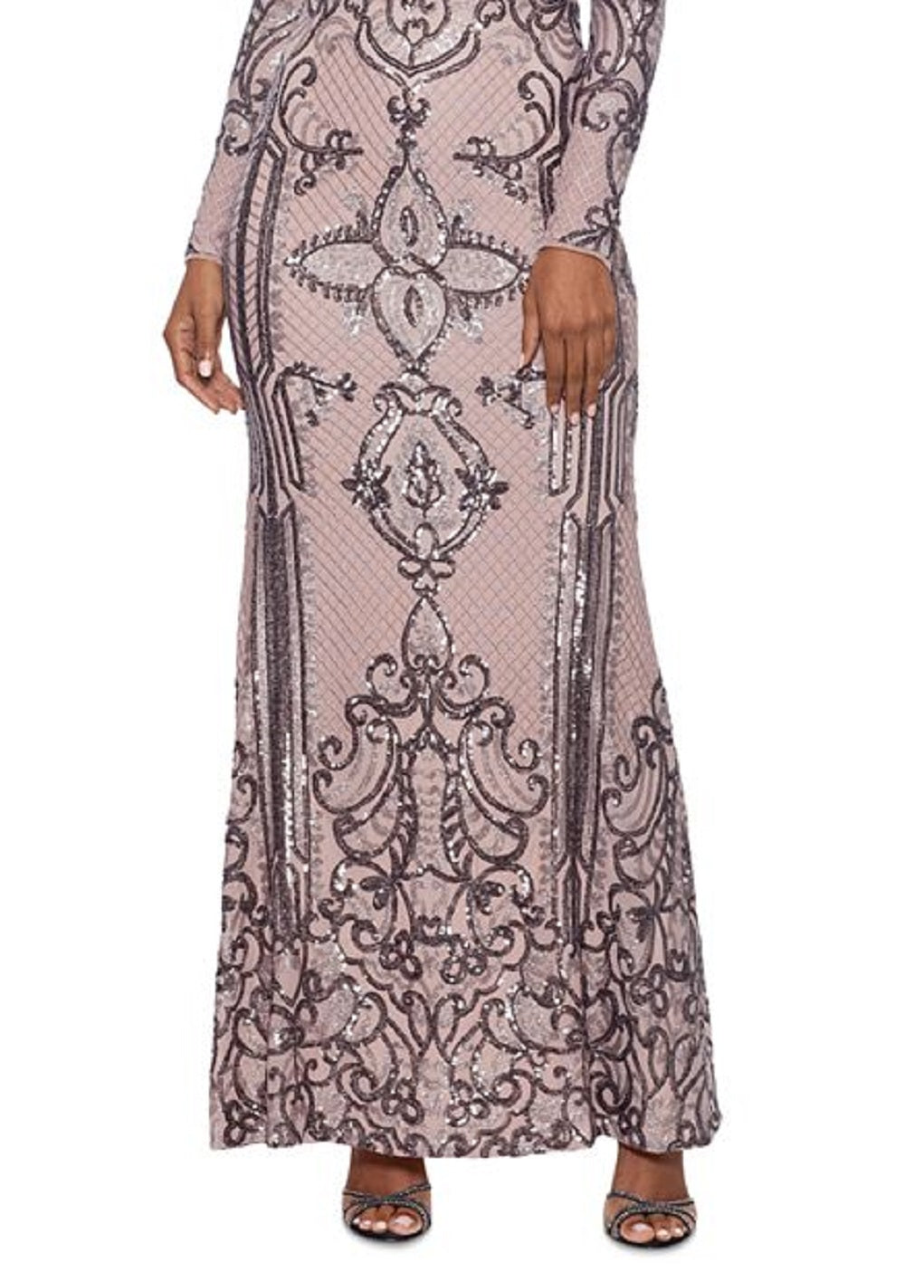 Betsy & Adam Women's Placed Sequin Gown Brown Size12Petite