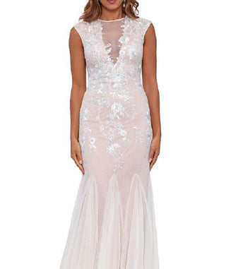 Betsy & Adam Women's Embroidered Mesh Gown White Size 0