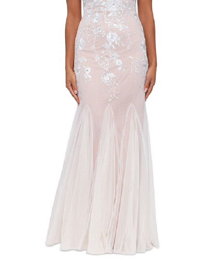 Betsy & Adam Women's Embroidered Mesh Gown White Size 0