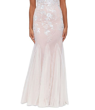 Betsy & Adam Women's Embroidered Mesh Gown White Size 10