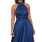 Betsy & Adam Women's Metallic Halter Gown Blue Size 10