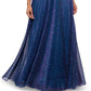 Betsy & Adam Women's Metallic Halter Gown Blue Size 10