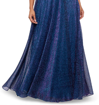 Betsy & Adam Women's Metallic Halter Gown Blue Size 10