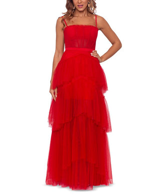 Betsy & Adam Women's Mesh Corset Ball Gown Red Size 2