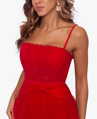Betsy & Adam Women's Mesh Corset Ball Gown Red Size 2