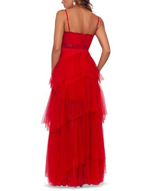 Betsy & Adam Women's Mesh Corset Ball Gown Red Size 2
