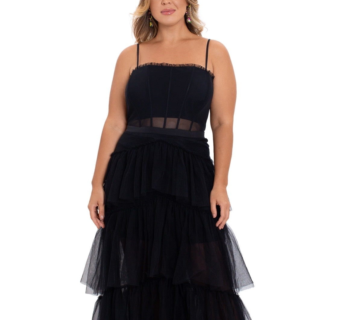 Betsy & Adam Women's Mesh Corset Dress Black Size 14W