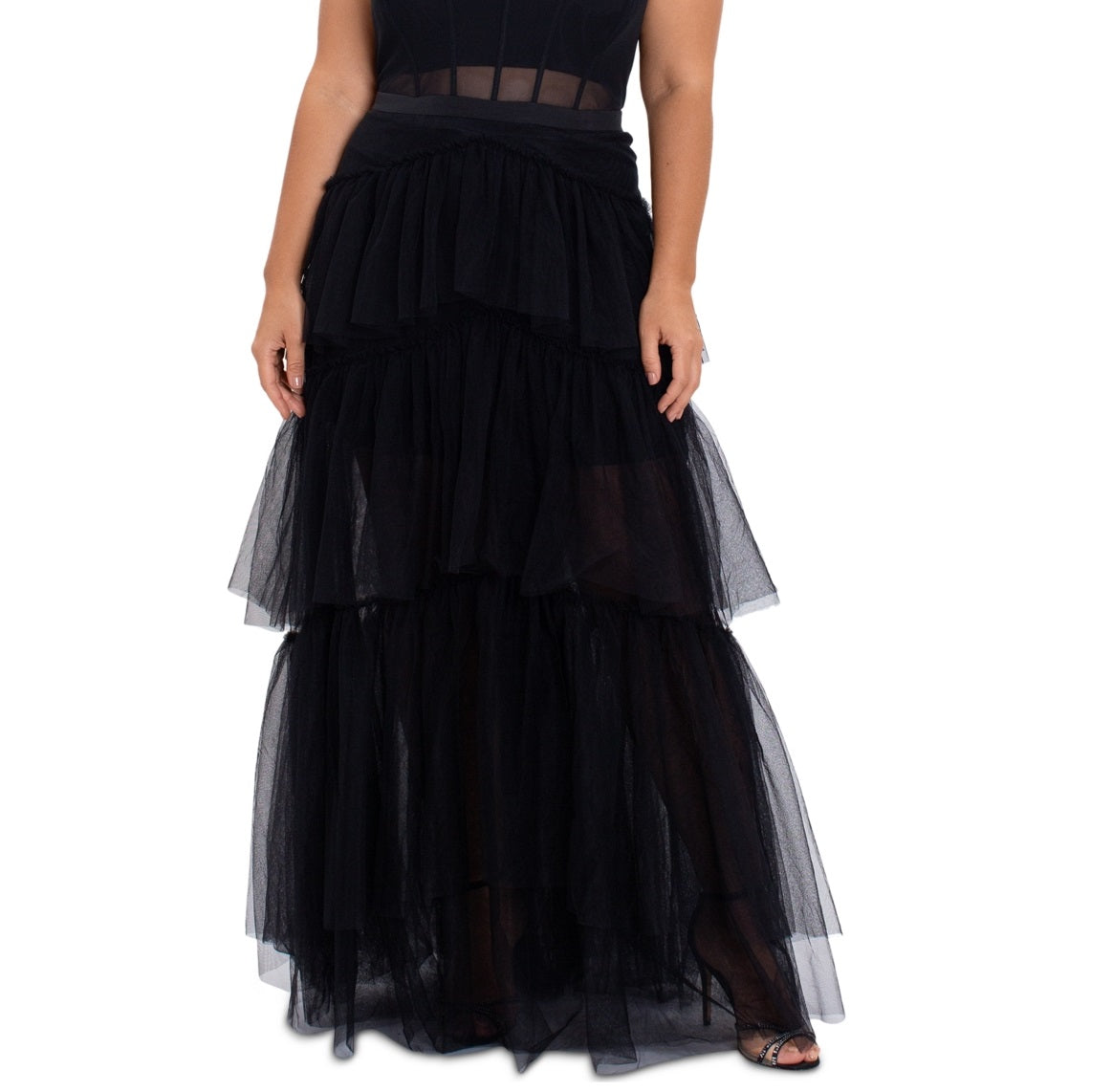 Betsy & Adam Women's Mesh Corset Dress Black Size 14W