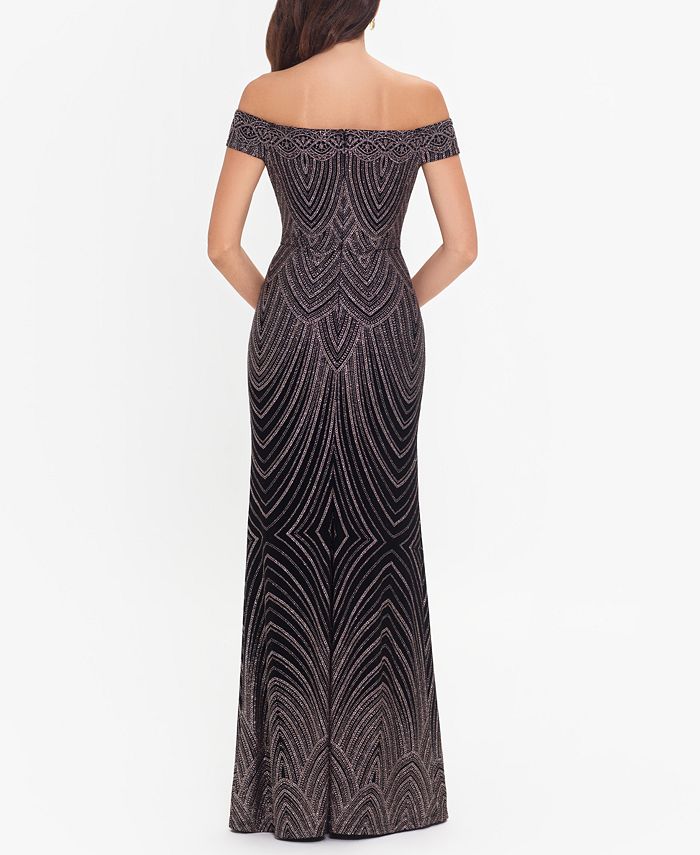 Betsy & Adam Women's Deco Glitter Gown Black Size 8 Petite