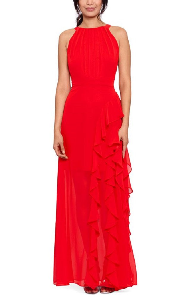 Betsy & Adam Women's Ruffled Halter Gown Orange Size 10Petite