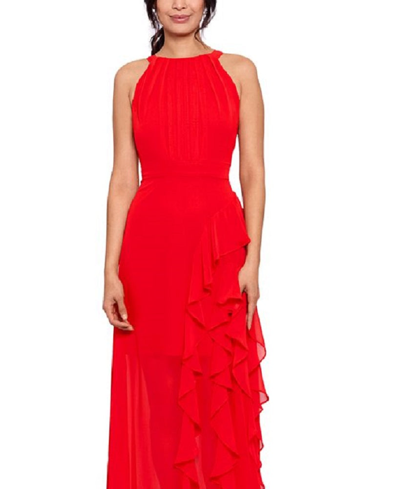 Betsy & Adam Women's Ruffled Halter Gown Orange Size 10Petite