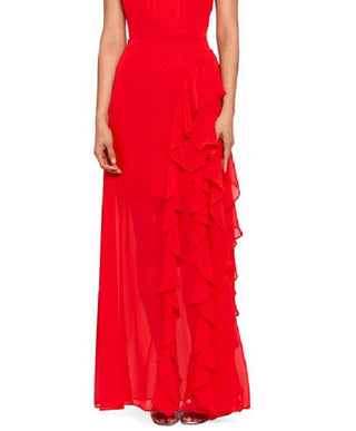 Betsy & Adam Women's Ruffled Halter Gown Orange Size 10Petite