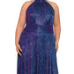 Betsy & Adam Women's Metallic Textured Gown Purple Size 14W