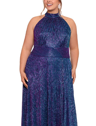 Betsy & Adam Women's Metallic Textured Gown Purple Size 14W