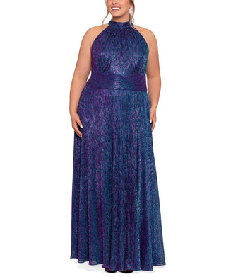 Betsy & Adam Women's Metallic Textured Gown Purple Size 14W