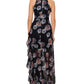 Betsy & Adam Women's Floral Print Chiffon Ruffle Gown Black Size 12Petite