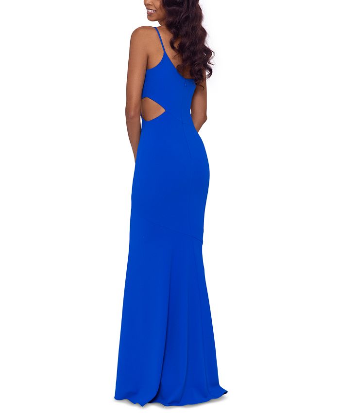 Betsy & Adam Women's One Shoulder Cutout Gown Blue Size 4