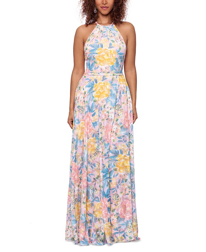 Betsy & Adam Women's Halter Burnout Print Gown Pink Size 10