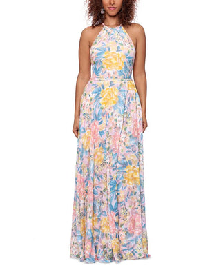 Betsy & Adam Women's Halter Burnout Print Gown Pink Size 10