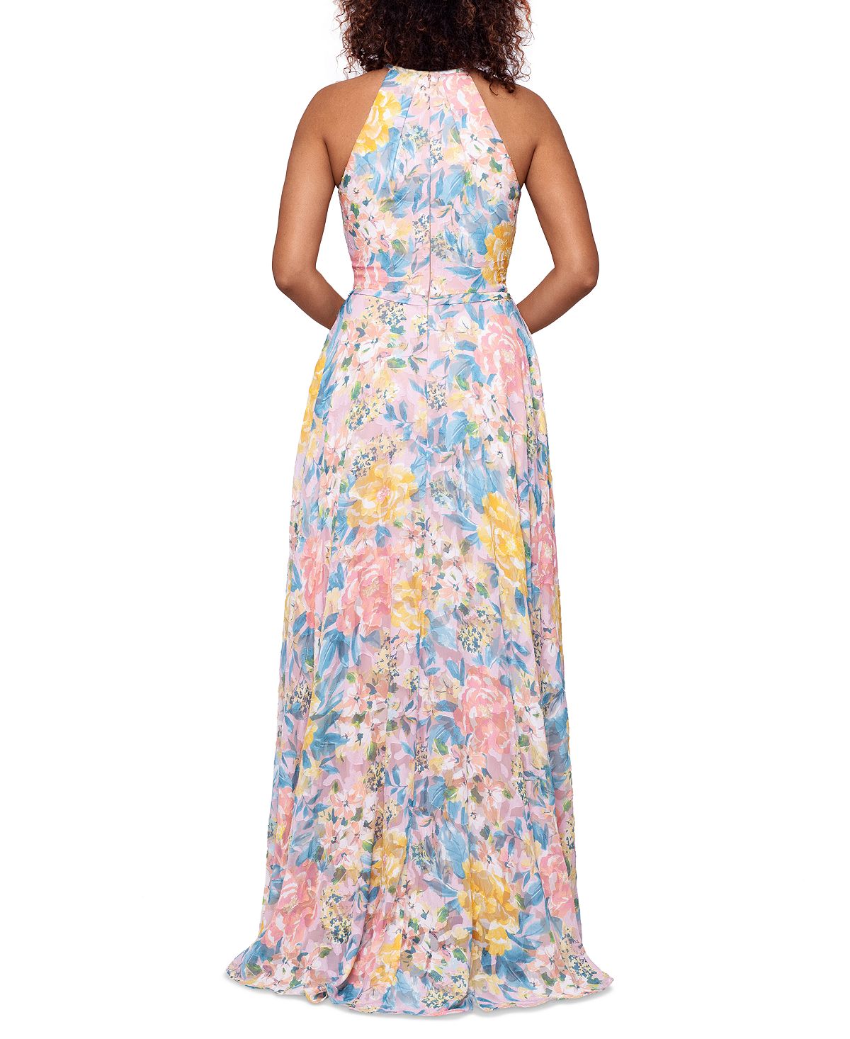 Betsy & Adam Women's Halter Burnout Print Gown Pink Size 10