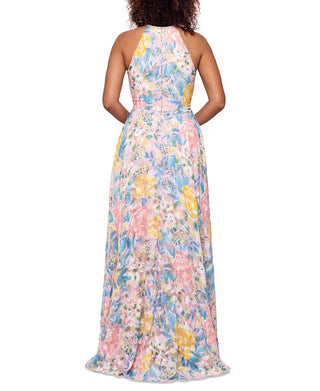 Betsy & Adam Women's Halter Burnout Print Gown Pink Size 10