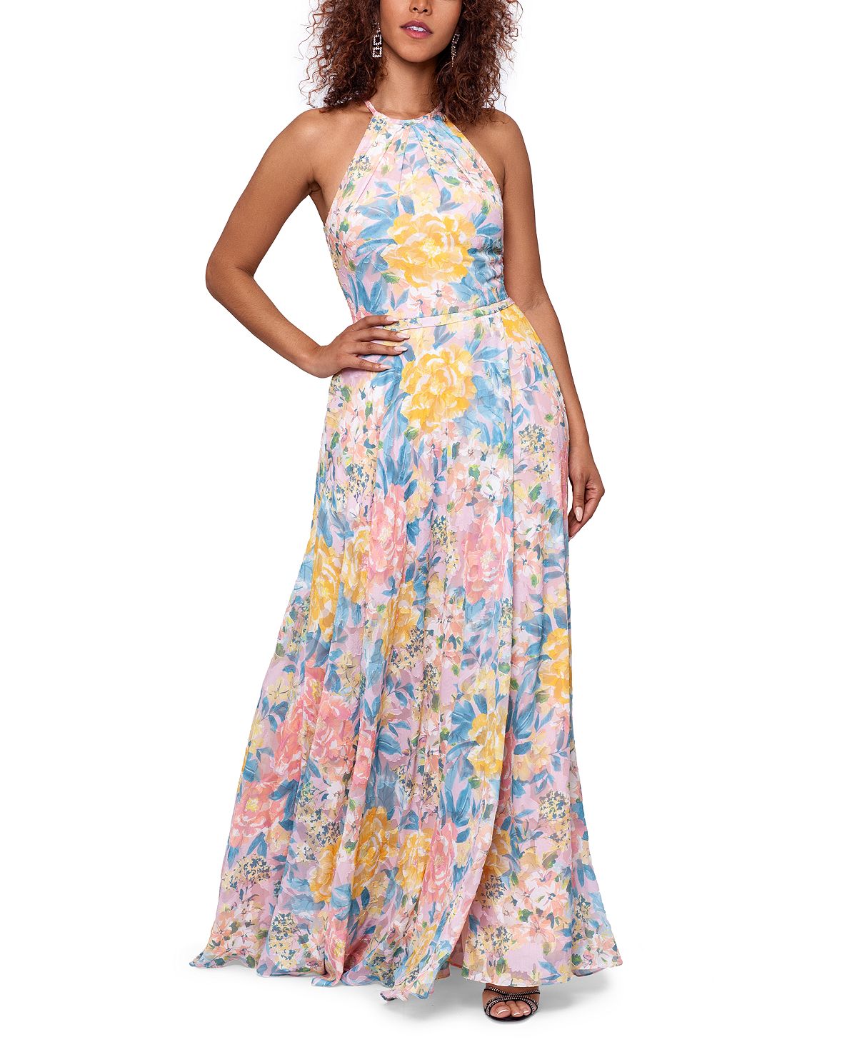 Betsy & Adam Women's Halter Burnout Print Gown Pink Size 10