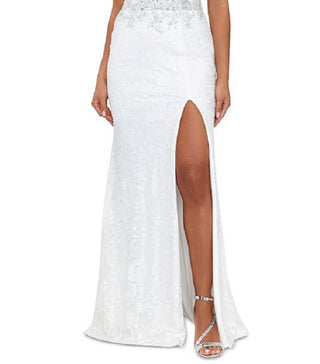 Betsy & Adam Women's V Neck Lace Gown White Size 6