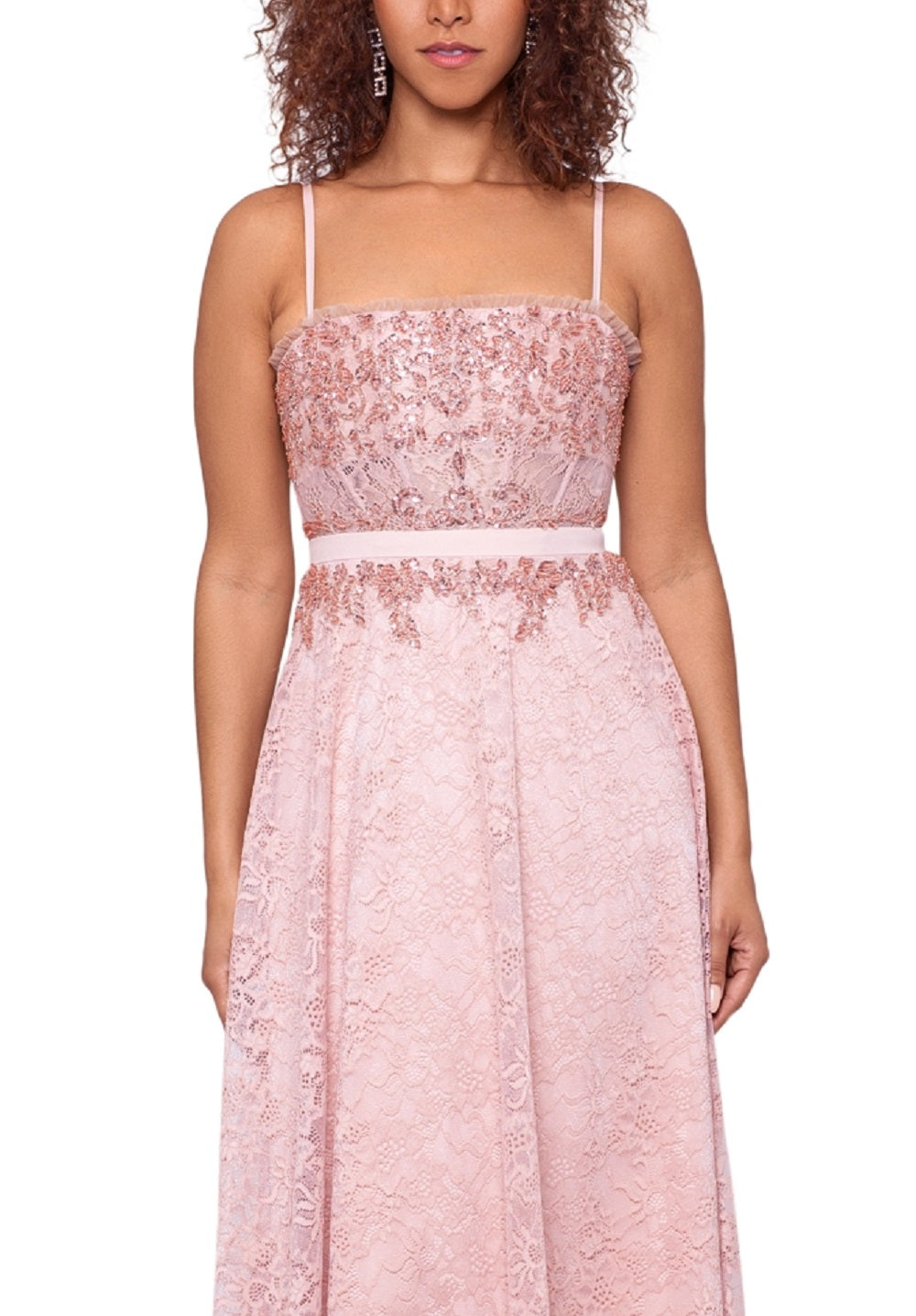 Betsy & Adam Women's Beaded Lace Gown Pink Size 6
