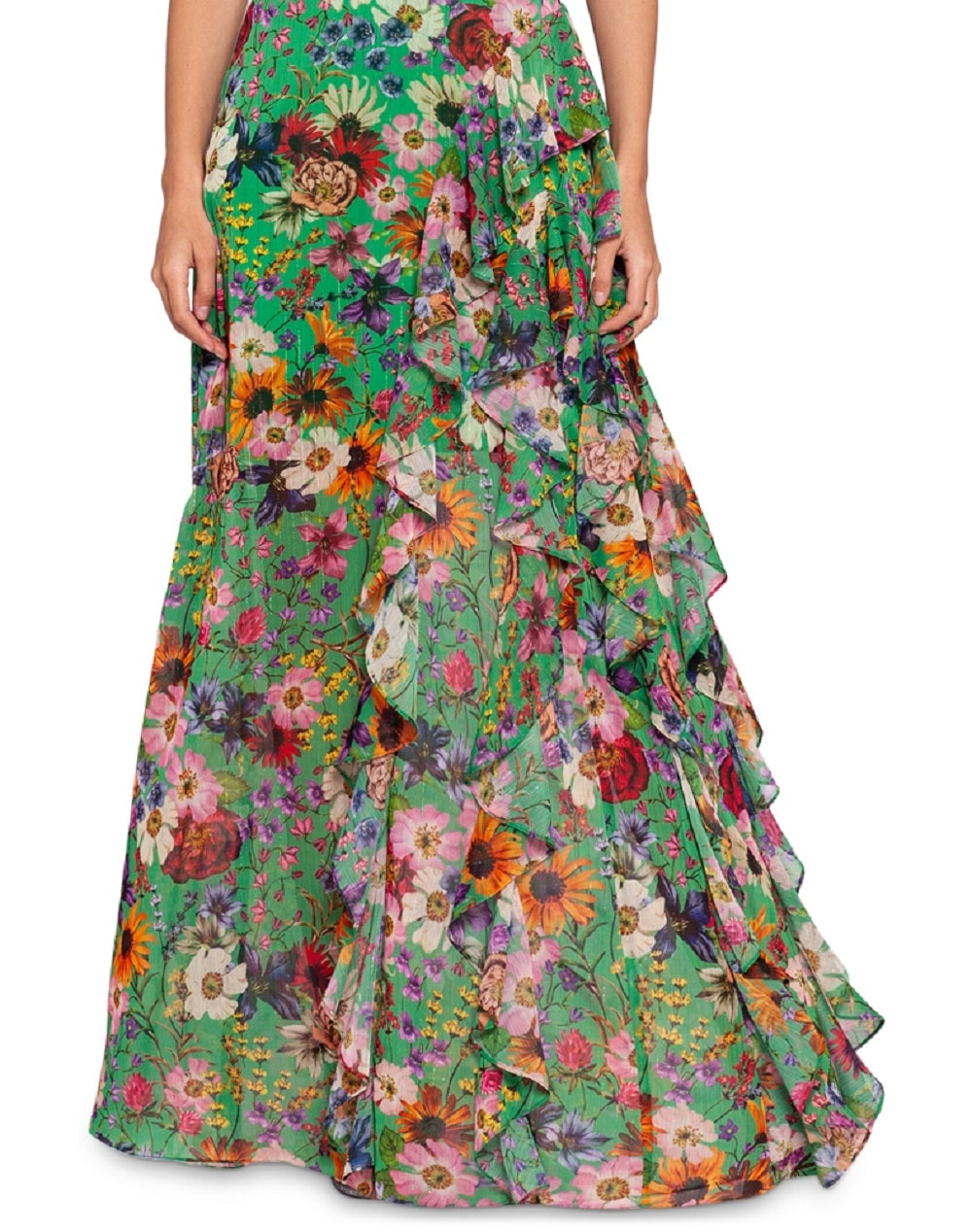 Betsy & Adam Women's Floral Print Ruffled Halter Gown Green Size 6