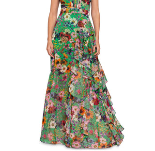Betsy & Adam Women's Floral Print Ruffled Halter Gown Green Size 8