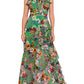 Betsy & Adam Women's Floral Print Ruffled Halter Gown Green Size 10