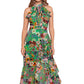 Betsy & Adam Women's Floral Print Ruffled Halter Gown Green Size 10