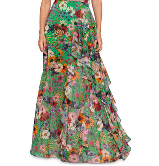 Betsy & Adam Women's Floral Print Ruffled Halter Gown Green Size 10