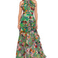 Betsy & Adam Women's Floral Print Ruffled Halter Gown Green Size 12