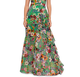 Betsy & Adam Women's Floral Print Ruffled Halter Gown Green Size 12