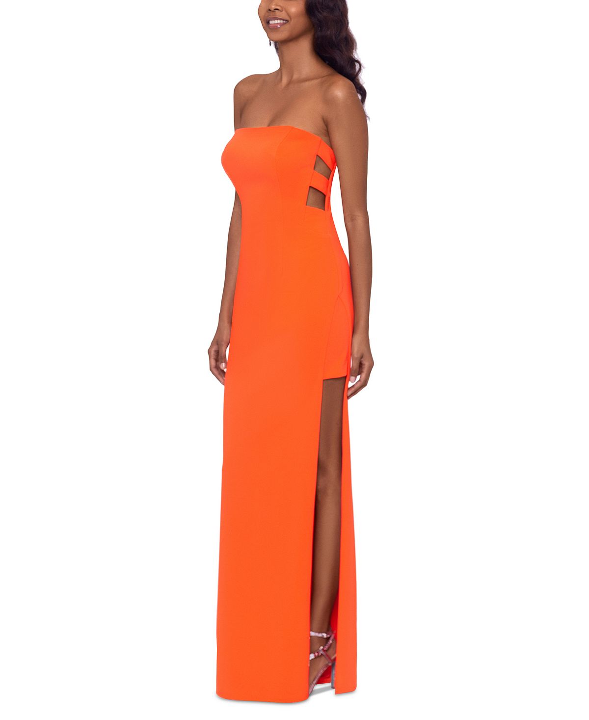 Betsy & Adam Women's Strapless Cutout Detail Scuba Crepe Gown Orange Size 2