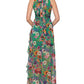 Betsy & Adam Women's Ruffled Floral Halter Gown Green Size 6Petite