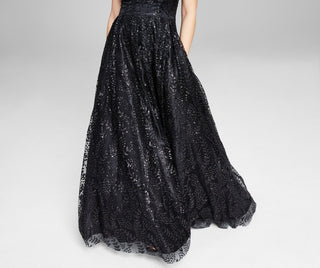 Blondie Nites Junior's Glitter Illusion Strap Mesh Ball Gown Black Size 7