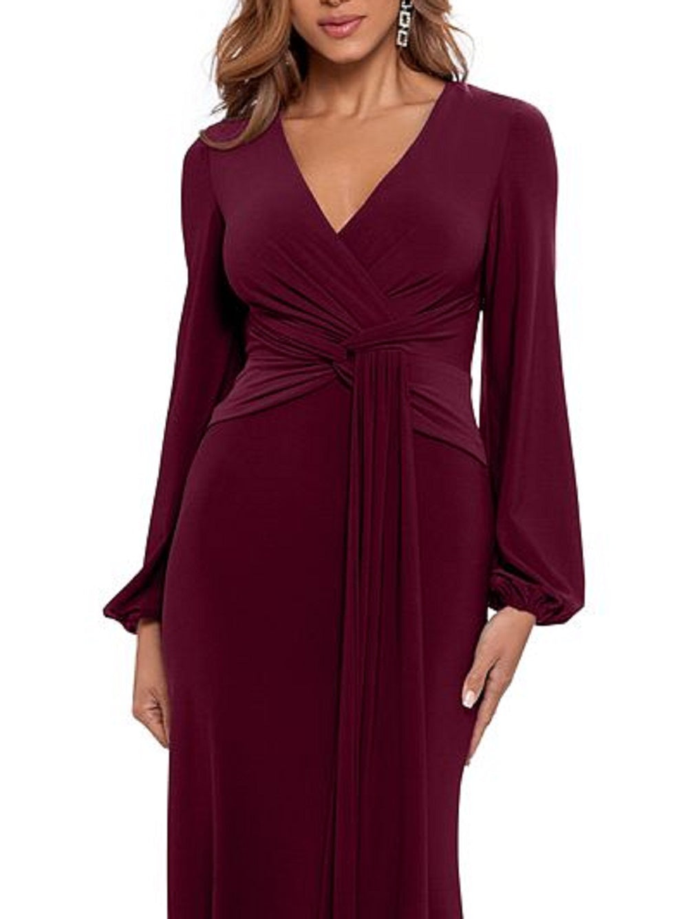 Betsy & Adam Women's Draped V Neck Gown Red Size 12