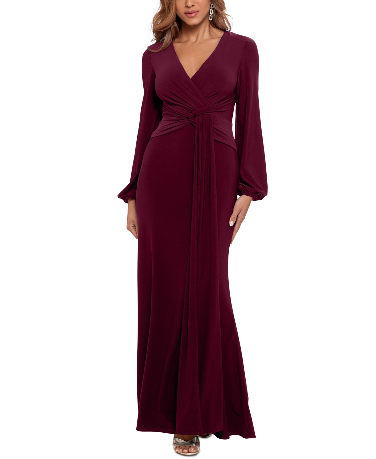 Betsy & Adam Women's Draped V Neck Gown Red Size 12