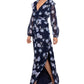 Betsy & Adam Women's Floral Print Long Sleeve Gown Blue Size 6