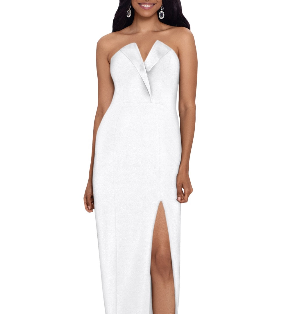 Betsy & Adam Women's Strapless Tuxedo Gown White Size 4