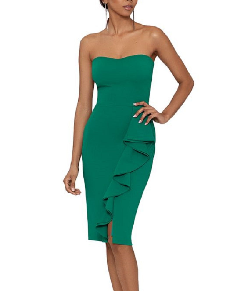 Betsy & Adam Women's Strapless Ruffled Dress Green Size 2
