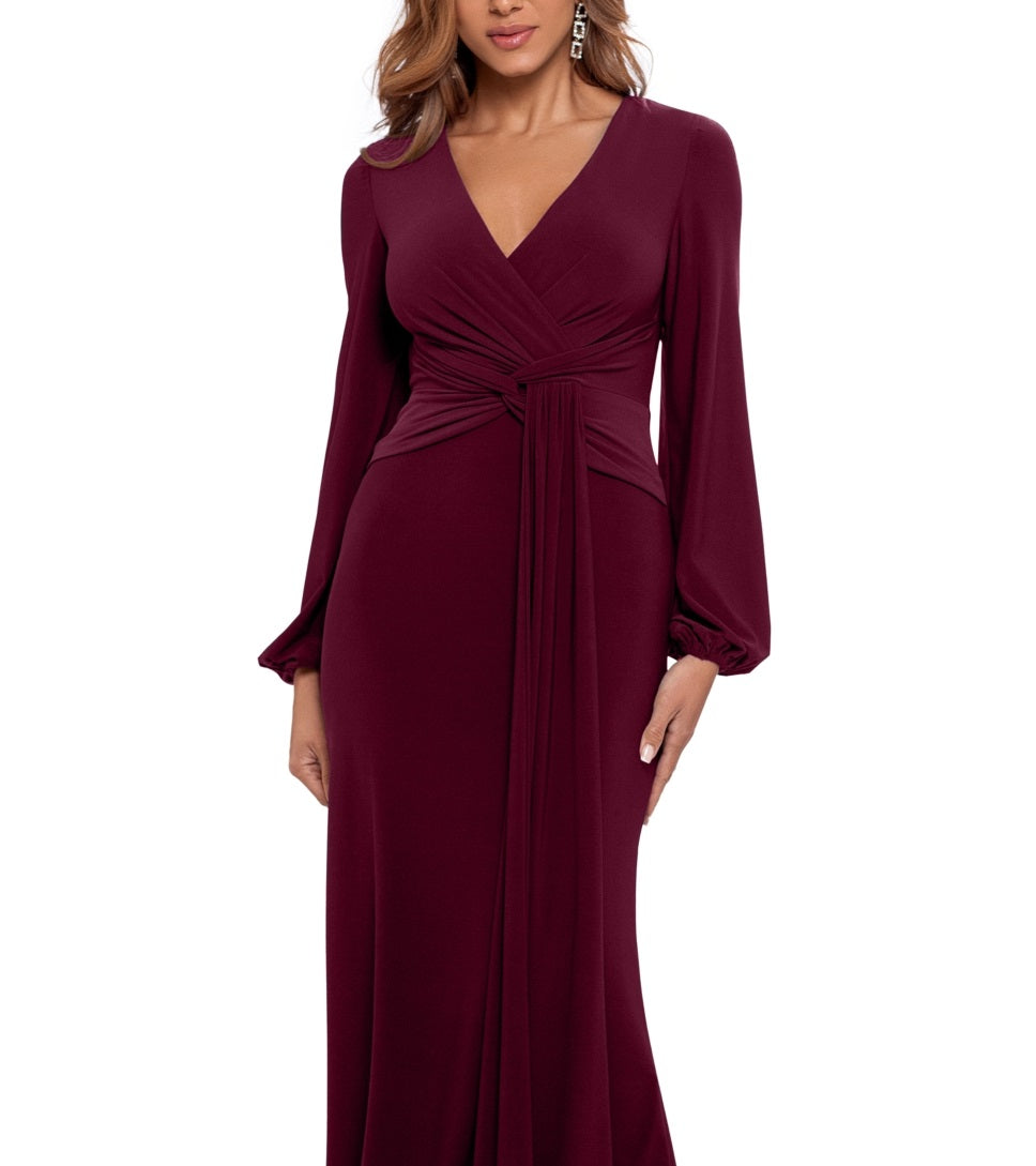 Betsy & Adam Women's Draped V Neck Evening Dress Red Size 14 Petite